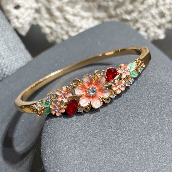 Openwork Enamel Flower Bangle With Plated Finish Elegant Decorative Jewelry Accessory