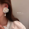 Organza Mesh White Flower Pearl Earrings For Women Sweet Floral Fairy Style Statement Earrings
