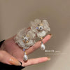 Organza Mesh White Flower Pearl Earrings For Women Sweet Floral Fairy Style Statement Earrings
