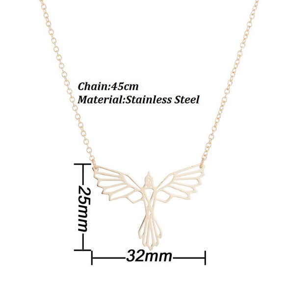 Origami Geometric Flying Bird Pendant Necklace In Stainless Steel With Electroplated Ochain For Women