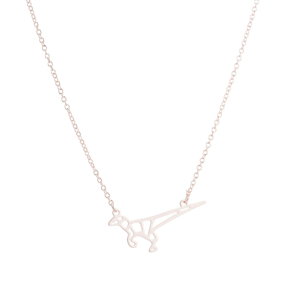 Origami Tyrannosaurus Rex Dinosaur Pendant Necklace In Stainless Steel With Geometric Design And Electroplated Finish For Unisex Wear