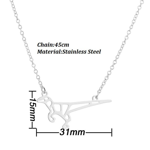 Origami Tyrannosaurus Rex Dinosaur Pendant Necklace In Stainless Steel With Geometric Design And Electroplated Finish For Unisex Wear