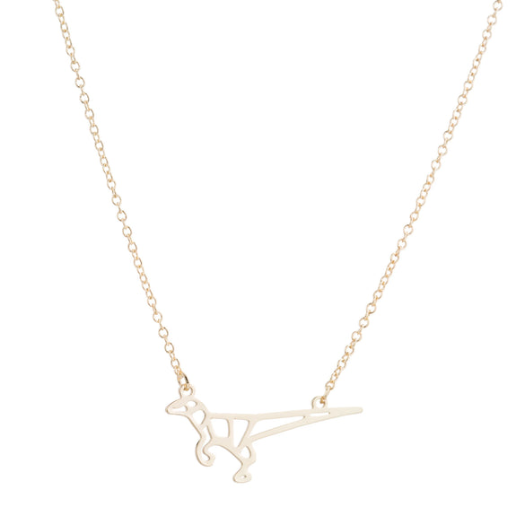 Origami Tyrannosaurus Rex Dinosaur Pendant Necklace In Stainless Steel With Geometric Design And Electroplated Finish For Unisex Wear