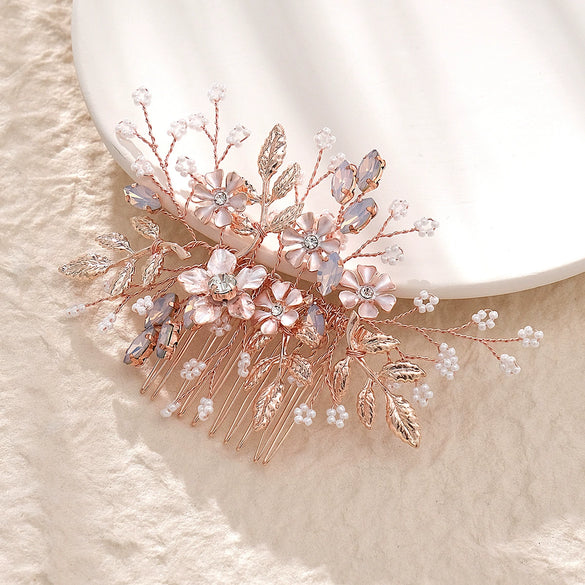 Original Design Bridal Flower Hair Comb Handmade Rhinestone Weave Wedding Headwear Simple Elegant Bridesmaid Hair Accessory For Women