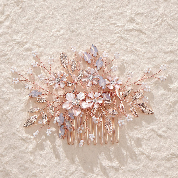 Original Design Bridal Flower Hair Comb Handmade Rhinestone Weave Wedding Headwear Simple Elegant Bridesmaid Hair Accessory For Women