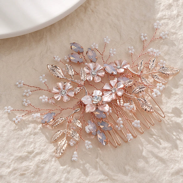 Original Design Bridal Flower Hair Comb Handmade Rhinestone Weave Wedding Headwear Simple Elegant Bridesmaid Hair Accessory For Women