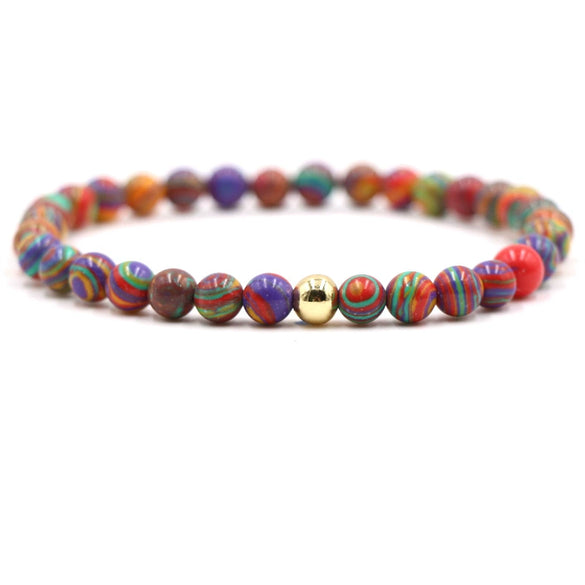 Original Design Copper Unisex Bracelet With 6Mm Natural Tiger Eye And Malachite Stone Beads Geometry Style
