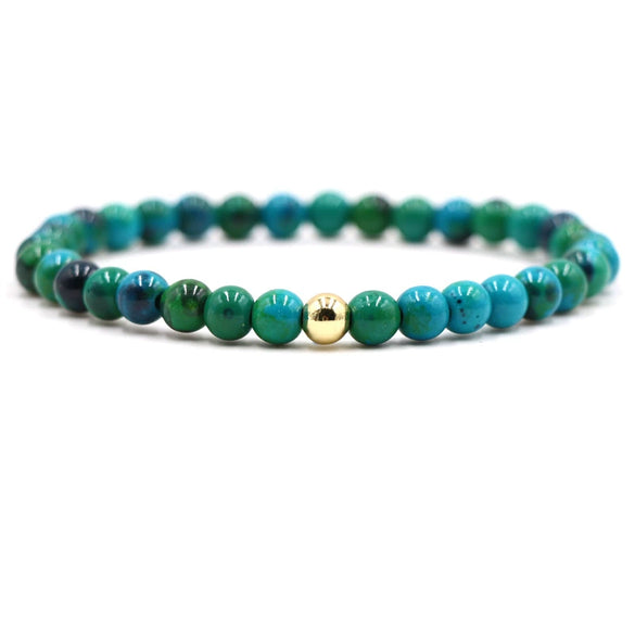 Original Design Copper Unisex Bracelet With 6Mm Natural Tiger Eye And Malachite Stone Beads Geometry Style