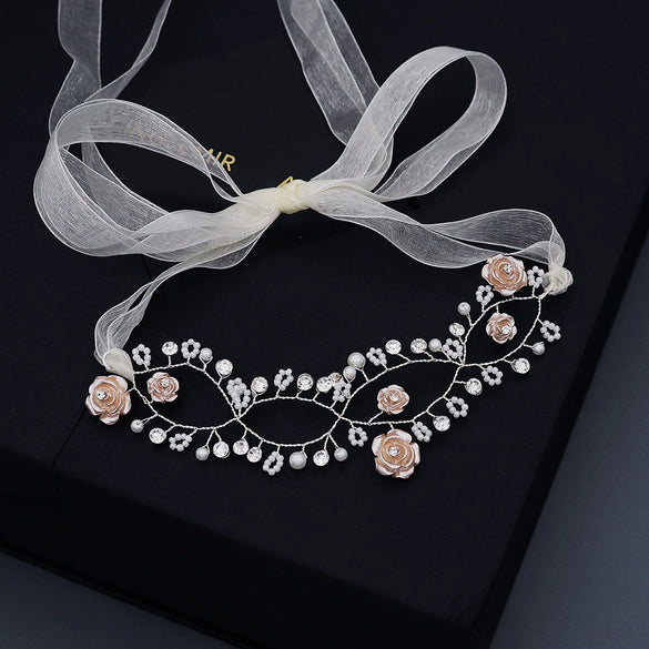 Original Design Girls Floral Hair Accessory Handmade Beaded Alloy Flower Headband For Wedding Flower Girl