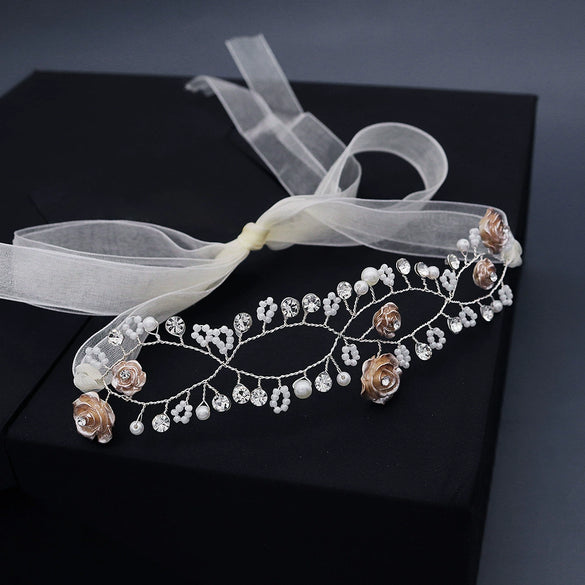 Original Design Girls Floral Hair Accessory Handmade Beaded Alloy Flower Headband For Wedding Flower Girl
