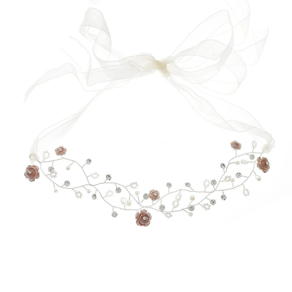 Original Design Girls Floral Hair Accessory Handmade Beaded Alloy Flower Headband For Wedding Flower Girl