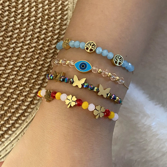 Original Design Handmade Stainless Steel Crystal Beaded Butterfly Insect Eye Bracelet For Women