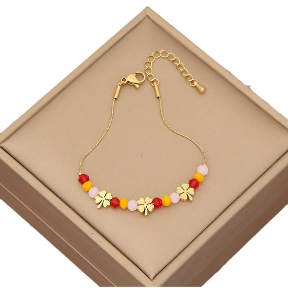 Original Design Handmade Stainless Steel Crystal Beaded Butterfly Insect Eye Bracelet For Women