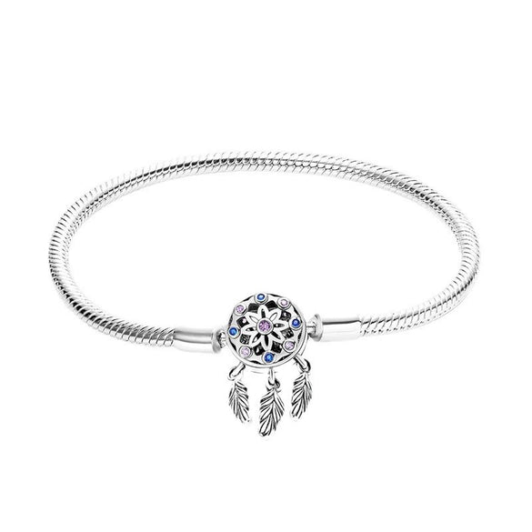 Original S925 Silver Bracelet With Copper Plated Clover Dream Catcher Snake Bone Chain Geometric Pattern Electroplating Treatment For Women