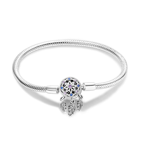 Original S925 Silver Bracelet With Copper Plated Clover Dream Catcher Snake Bone Chain Geometric Pattern Electroplating Treatment For Women