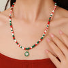 Ornament Christmas Necklace Glass Rice Bead Double Layer Stacked With Clavicle Chain Geometric Style