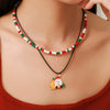 Ornament Christmas Necklace Glass Rice Bead Double Layer Stacked With Clavicle Chain Geometric Style