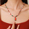 Ornament Christmas Necklace Glass Rice Bead Double Layer Stacked With Clavicle Chain Geometric Style