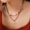 Ornament Christmas Necklace Glass Rice Bead Double Layer Stacked With Clavicle Chain Geometric Style
