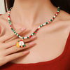 Ornament Christmas Necklace Glass Rice Bead Double Layer Stacked With Clavicle Chain Geometric Style