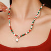 Ornament Christmas Necklace Glass Rice Bead Double Layer Stacked With Clavicle Chain Geometric Style