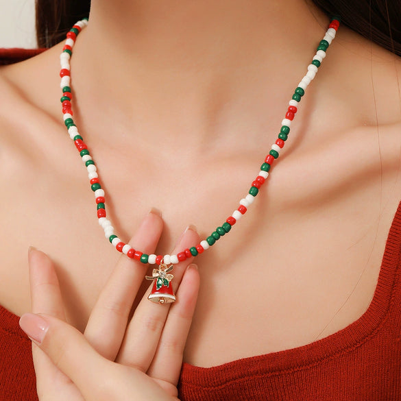 Ornament Christmas Necklace Glass Rice Bead Double Layer Stacked With Clavicle Chain Geometric Style