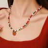 Ornament Christmas Necklace Glass Rice Bead Double Layer Stacked With Clavicle Chain Geometric Style