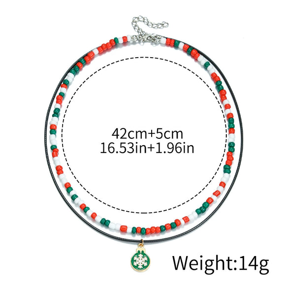 Ornament Christmas Necklace Glass Rice Bead Double Layer Stacked With Clavicle Chain Geometric Style