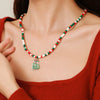 Ornament Christmas Necklace Glass Rice Bead Double Layer Stacked With Clavicle Chain Geometric Style