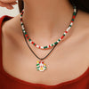 Ornament Christmas Necklace Glass Rice Bead Double Layer Stacked With Clavicle Chain Geometric Style