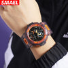 Outdoor Electronic Alarm Sports Watch Dual Display Chronograph Plastic Pu Round Watch