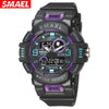 Outdoor Electronic Alarm Sports Watch Dual Display Chronograph Plastic Pu Round Watch