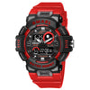 Outdoor Electronic Alarm Sports Watch Dual Display Chronograph Plastic Pu Round Watch