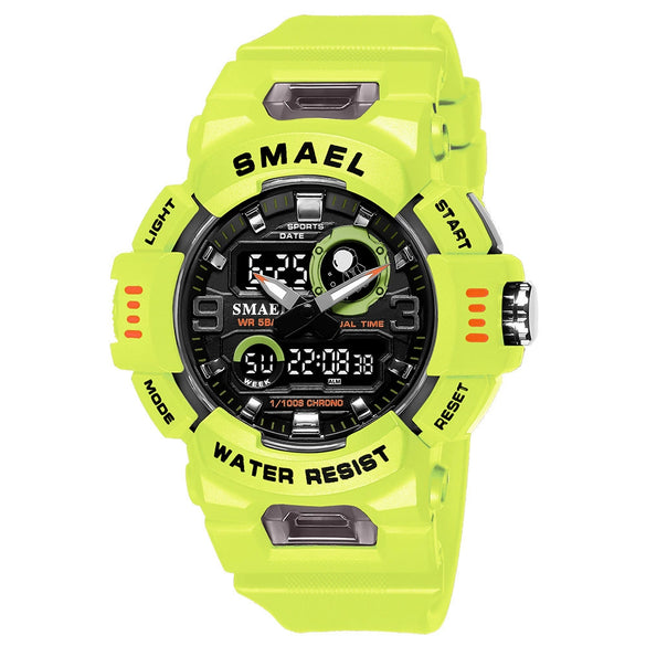 Outdoor Electronic Alarm Sports Watch Dual Display Chronograph Plastic Pu Round Watch
