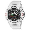 Outdoor Electronic Alarm Sports Watch Dual Display Chronograph Plastic Pu Round Watch