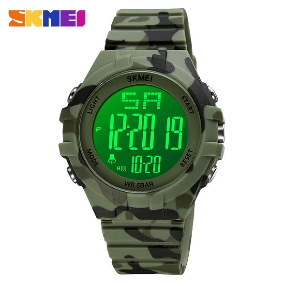 Outdoor Sports Digital Electronic Watch Resin Case Silicone Strap Stainless Steel Clasp Round Dial