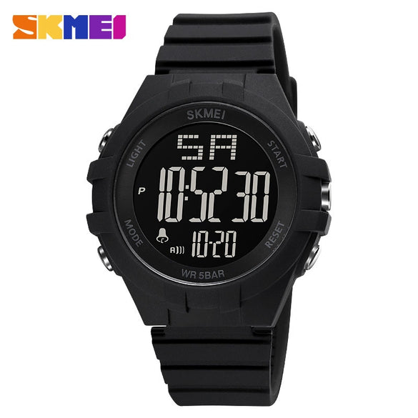 Outdoor Sports Digital Electronic Watch Resin Case Silicone Strap Stainless Steel Clasp Round Dial