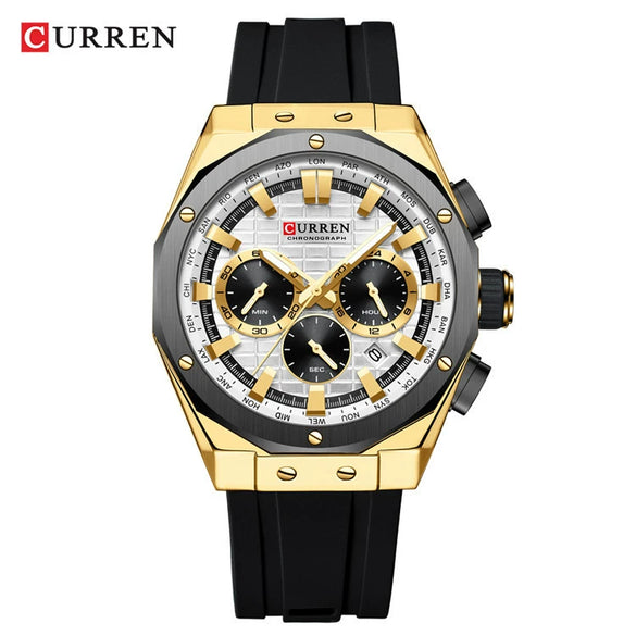 Outdoor Sports Multifunctional Men's Alloy Case Silicone Strap Round Dial Watch With Mineral Strengthened Glass Mirror And Pin Buckle
