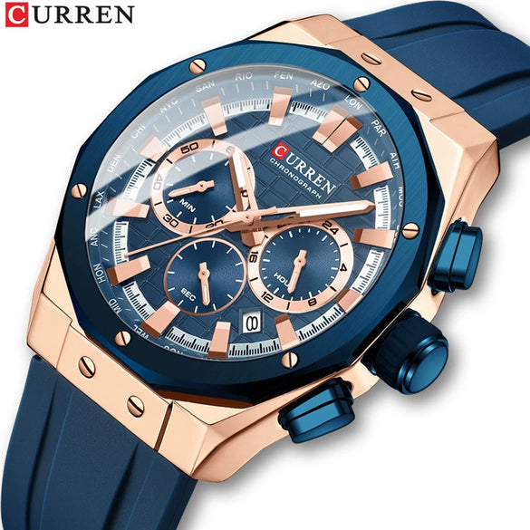 Outdoor Sports Multifunctional Men's Alloy Case Silicone Strap Round Dial Watch With Mineral Strengthened Glass Mirror And Pin Buckle