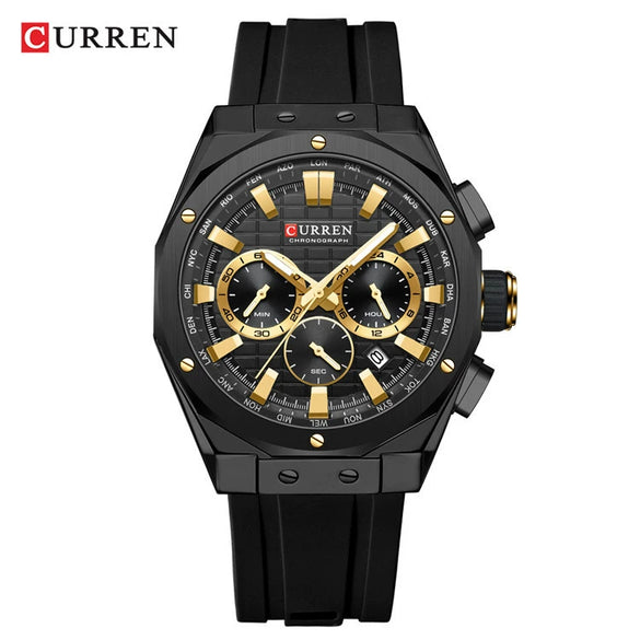 Outdoor Sports Multifunctional Men's Alloy Case Silicone Strap Round Dial Watch With Mineral Strengthened Glass Mirror And Pin Buckle