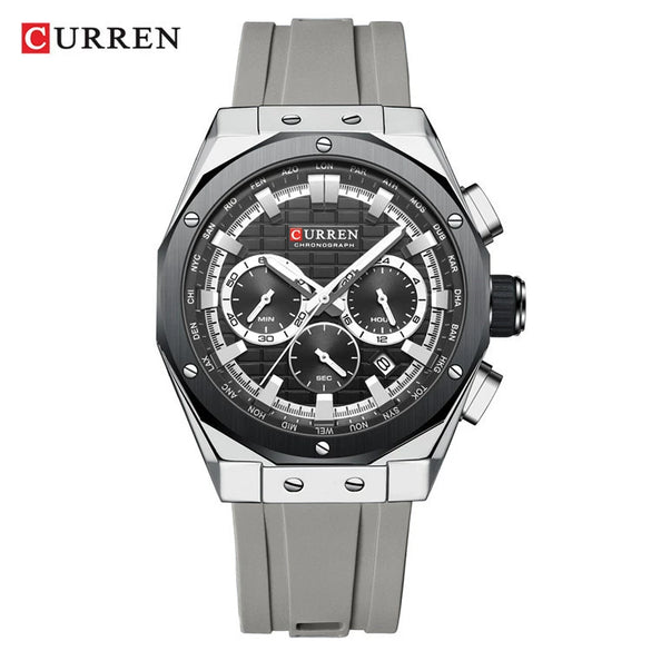 Outdoor Sports Multifunctional Men's Alloy Case Silicone Strap Round Dial Watch With Mineral Strengthened Glass Mirror And Pin Buckle