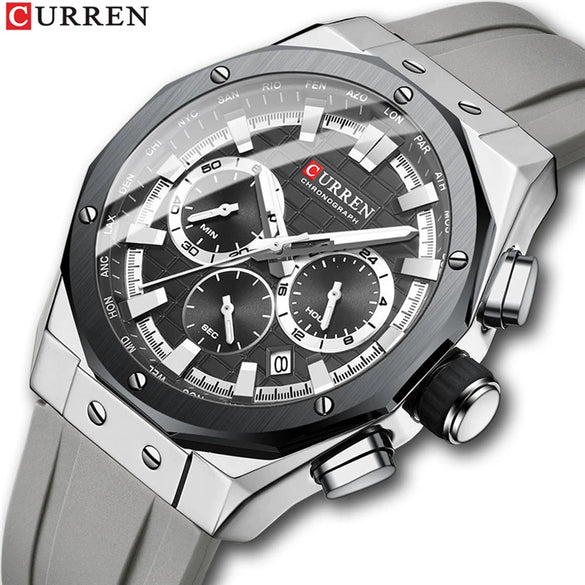 Outdoor Sports Multifunctional Men's Alloy Case Silicone Strap Round Dial Watch With Mineral Strengthened Glass Mirror And Pin Buckle