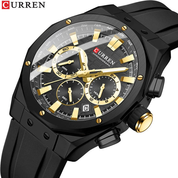 Outdoor Sports Multifunctional Men's Alloy Case Silicone Strap Round Dial Watch With Mineral Strengthened Glass Mirror And Pin Buckle