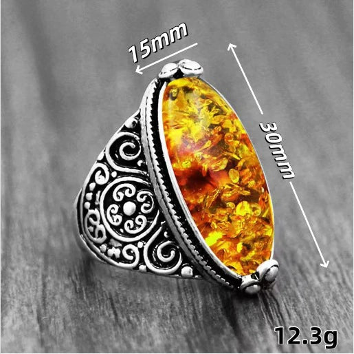 Oval Baltic Beeswax Amber Ring Fashion Jewelry Metal Constellation Electroplating Unisex