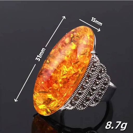 Oval Baltic Beeswax Amber Ring Fashion Jewelry Metal Constellation Electroplating Unisex