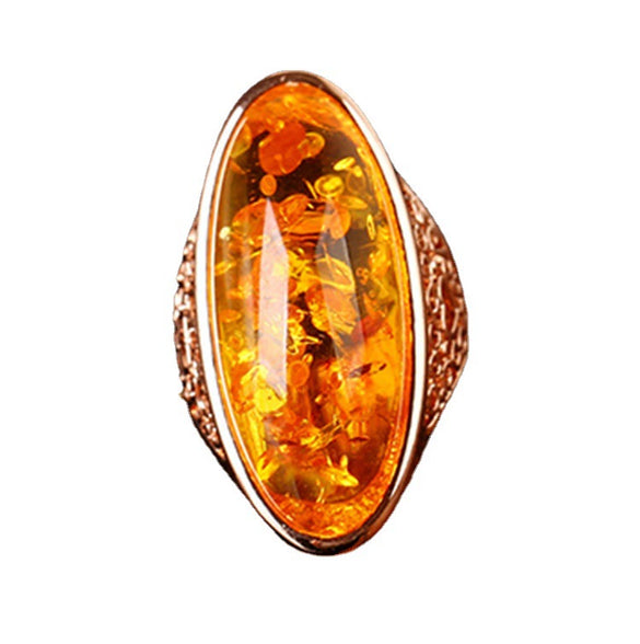 Oval Baltic Beeswax Amber Ring Fashion Jewelry Metal Constellation Electroplating Unisex