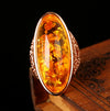 Oval Baltic Beeswax Amber Ring Fashion Jewelry Metal Constellation Electroplating Unisex