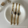 Oval Bamboo And Metal Steel Band Quartz Watch For Female Students Leisure Style Alloy Case Ordinary Glass Mirror
