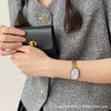 Oval Bamboo And Metal Steel Band Quartz Watch For Female Students Leisure Style Alloy Case Ordinary Glass Mirror