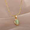 Oval Cat's Eye Pendant Stainless Steel Necklace With Mixed Gemstone Inlay Light Luxury Electroplating Design Unisex Clavicle Chain